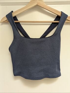ALO Yoga Ribbed Square-Neck Crop Tank - Navy Blue